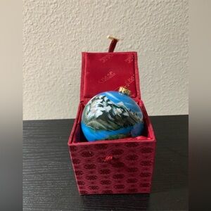 CHASE Maligne Lake Jasper Canada Reverse Hand Painted Glass Christmas Ornament